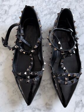 Valentino Garavani Rockstud Flats – Black Patent | Size 38